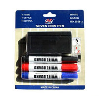 Набор маркеров Seven Cow Pen 3 шт + губка для белой доски