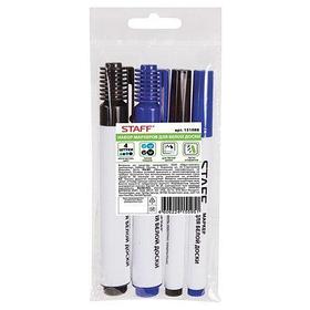 Набор маркеров для доски Staff,1,3мм/3-5мм, круглый наконечник, синий и чёрный, 4шт в пакете