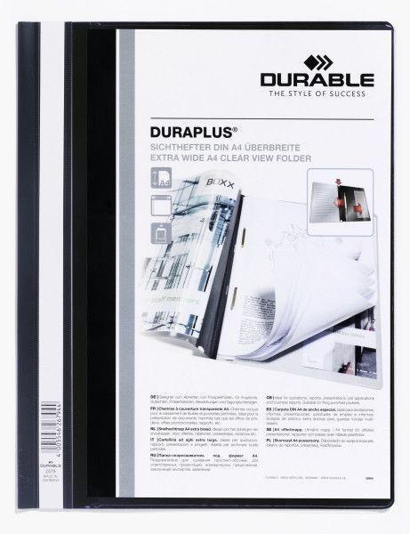 Папка-скоросшиватель пластиковая Durable, А4+, 120/160мкм, прозрачный верхний слой, карман, чёрная