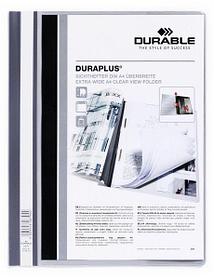 Папка-скоросшиватель пластиковая Durable, А4+, 120/160мкм, прозрачный верхний слой, карман, серая
