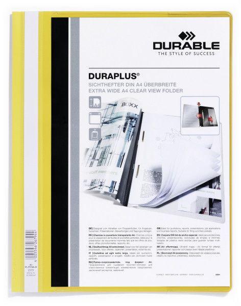 Папка-скоросшиватель пластиковая Durable, А4+, 120/160мкм, прозрачный верхний слой, карман, жёлтая - фото 1 - id-p100158031