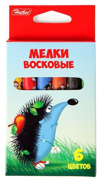 Мелки восковые Hatber, 6 цветов, 11мм, круглые, серия Ёжики, 6шт в картонной упаковке - фото 1 - id-p100157297