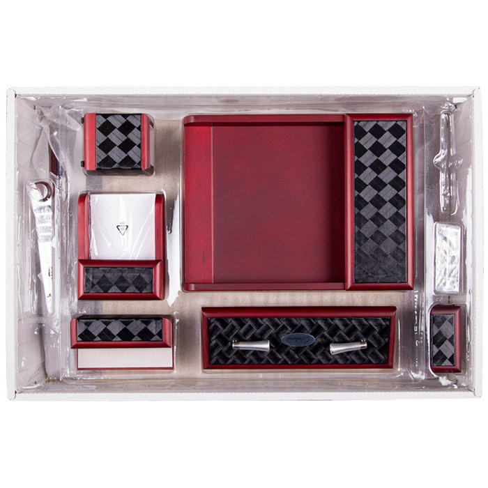 Настольный набор Delucci, 8 предметов, красное дерево, отделка вставками под чёрную кожу - фото 8 - id-p100158099