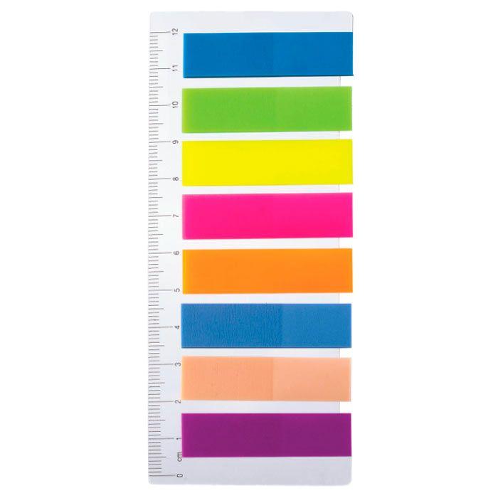 Набор закладок пластиковых Staff, 45x12мм, 25л, 8 цветов неон, клеевой край, линейка, в пакете - фото 3 - id-p100159083