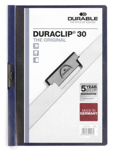 Папка пластиковая Durable, 30л, А4, стальной клип, серия Duraclip, синяя