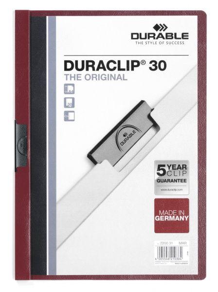 Папка пластиковая Durable, 30л, А4, стальной клип, серия Duraclip, тёмно-красная - фото 1 - id-p100159972