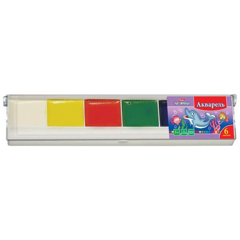 Акварель медовая Hatber, 6 цветов, серия Дельфины, пластиковый пенал - фото 1 - id-p100159152