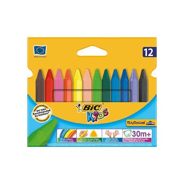 Мелки восковые Bic Kids Plastidecor Triangle, 12 цветов, 12шт в картонной упаковке - фото 1 - id-p100159166