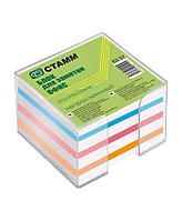 Блок бумаги для заметок Стамм, 9x9x5см, 4 цвета, непроклеенный, в пластиковом прозрачном боксе