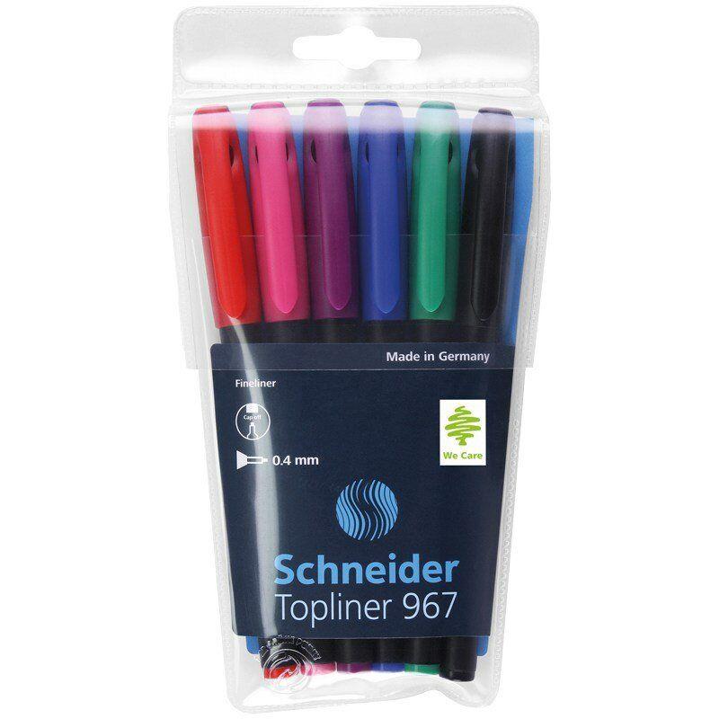 Набор ручек капиллярных Schneider Topliner 967, 0,4мм, 6 цветов, чёрный корпус, 6шт в упаковке - фото 1 - id-p100161151