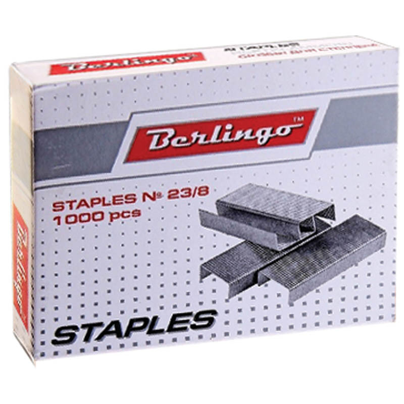 Скобы для степлера Berlingo, №23/8, 50л, оцинкованные, 1000 штук в картонной упаковке