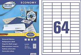 Самоклеящиеся универсальные этикетки Avery Europe 100, 48,5х16,9мм, 64 деления, белые, 100 листов в упаковке