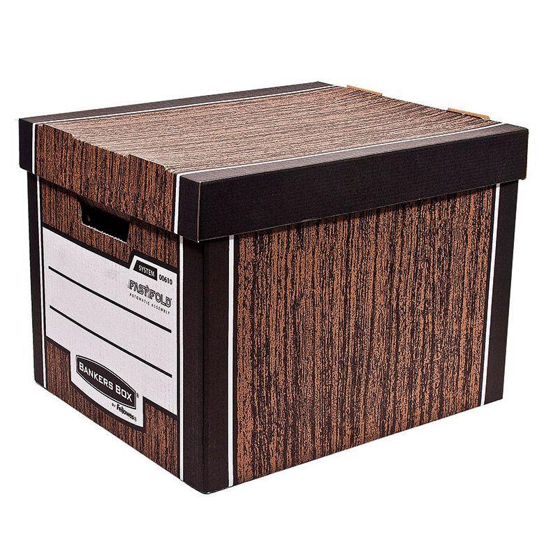 Короб архивный картонный Fellowes Bankers Box Woodgrain, 340x295x405мм, тёмно-коричневый