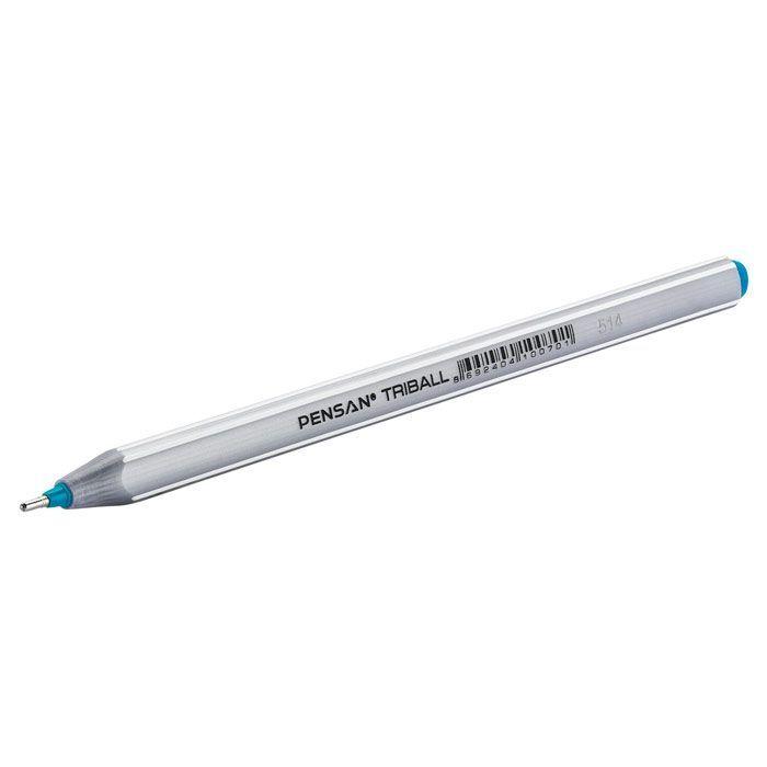 Ручка шариковая Pensan Triball, 1мм, голубая, трёхгранный серебристый корпус - фото 1 - id-p100165163