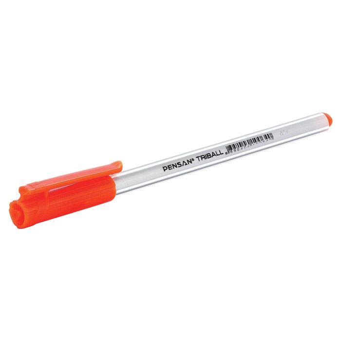 Ручка шариковая Pensan Triball, 1мм, оранжевая, трёхгранный серебристый корпус - фото 1 - id-p100161325