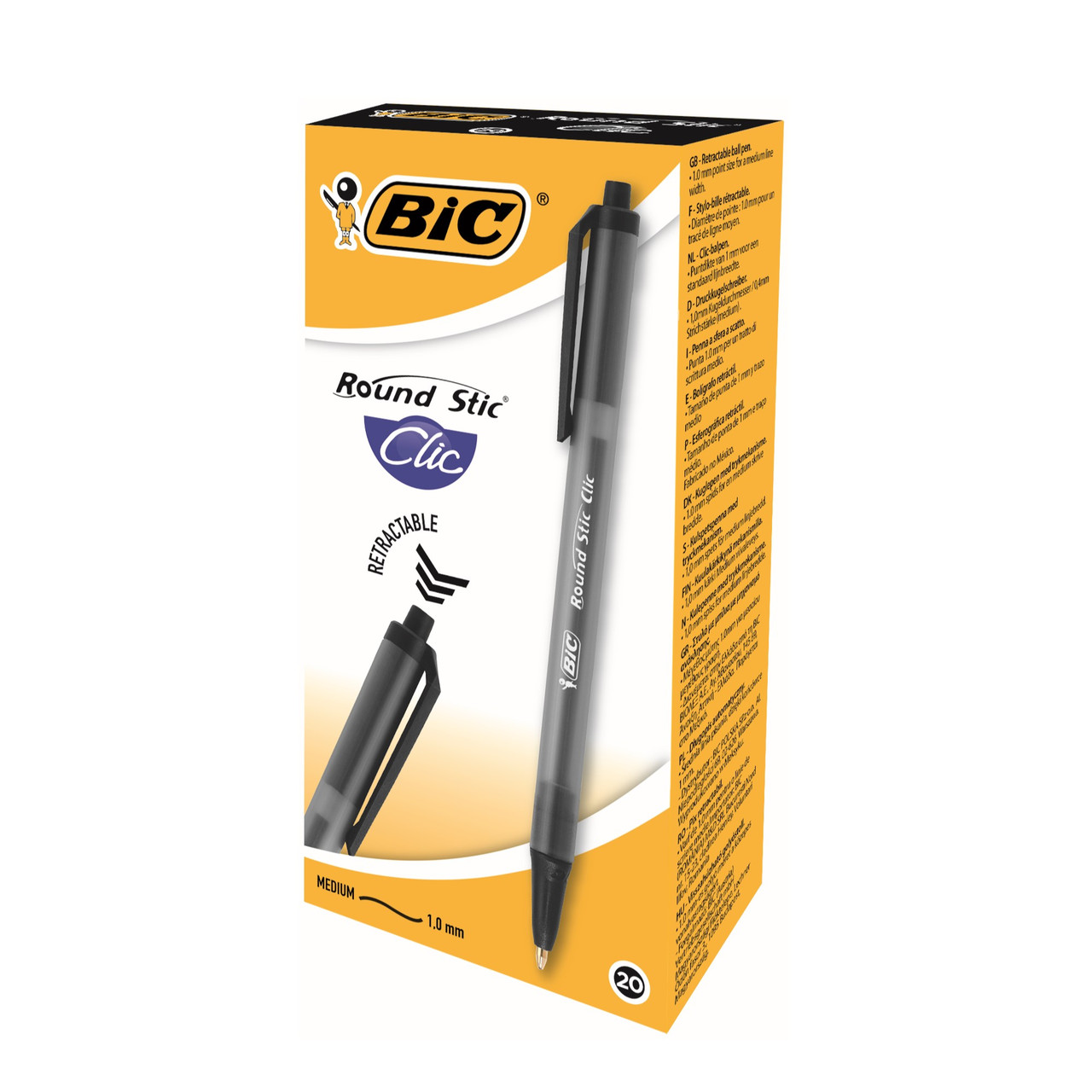 Ручка шариковая автоматическая Bic Round Stic Clic, 1мм, чёрная, прозрачный корпус - фото 1 - id-p100158710