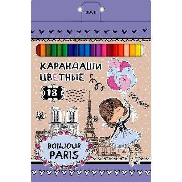 Карандаши Hatber VK, 18 цветов, серия Bonjour Paris, в картонной упаковке - фото 1 - id-p100160427