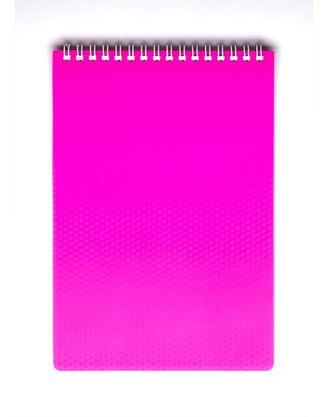 Блокнот Hatber, 80л, А5, клетка, пластиковая обложка, на гребне, серия Diamond Neon, розовый