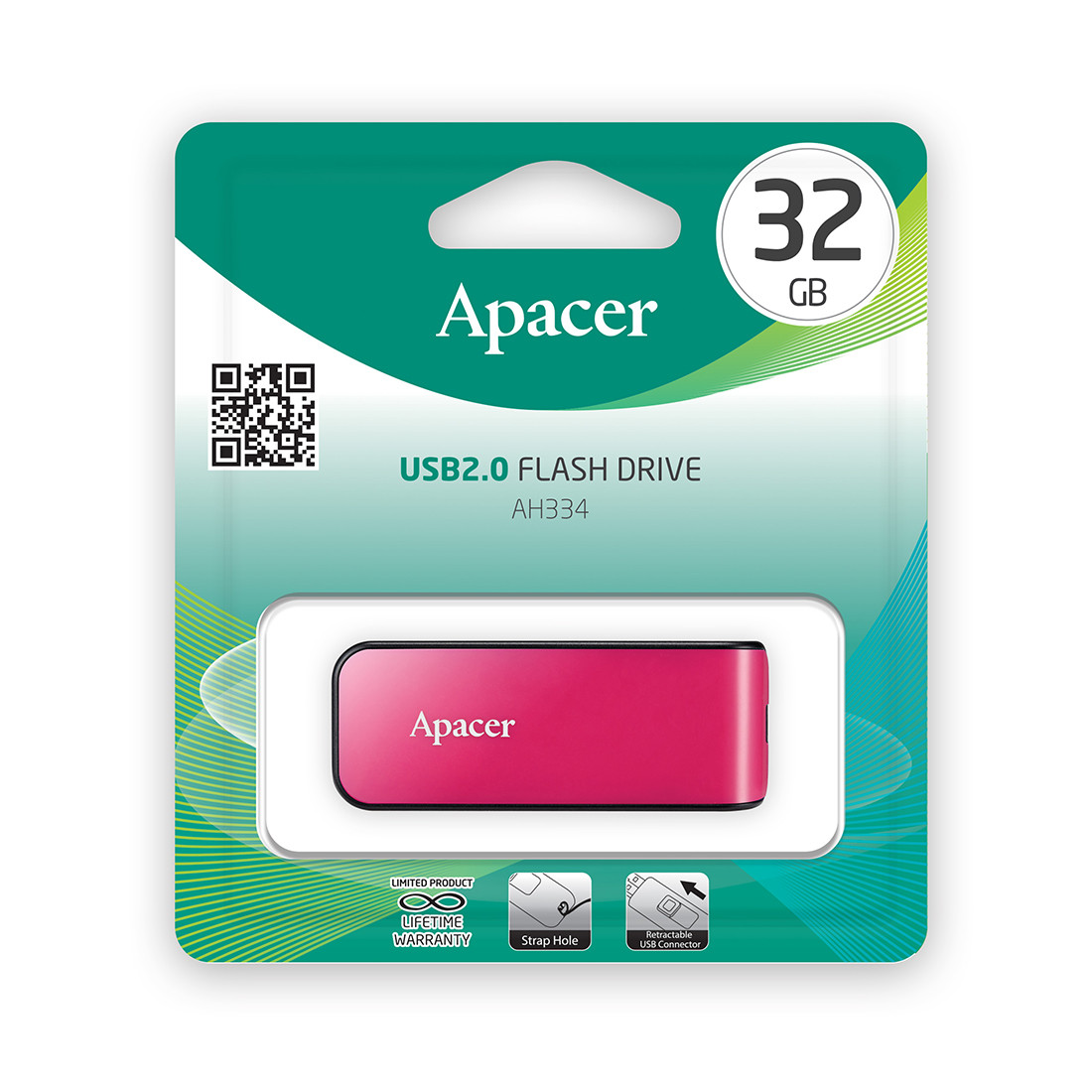 USB-накопитель, Apacer, AH334, AP32GAH334P-1, 32GB, USB 2.0, Розовый - фото 2 - id-p100165281