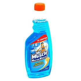Средство для мытья стекла Мистер Мускул, Голубой, со спиртом, сменная бутылка, 500мл
