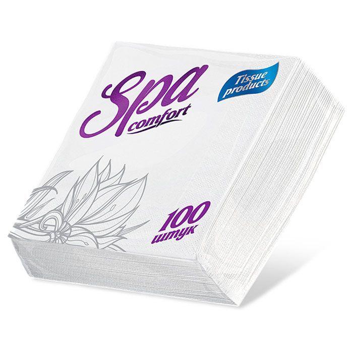 Бумажные салфетки Spa Comfort, 24x24см, 1 слой, белые, 100 листов в упаковке - фото 1 - id-p100158837