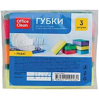 Губка для мытья посуды OfficeClean Maxi, 90x65x27мм, поролон, абразивный слой, ассорти, 3шт в паке