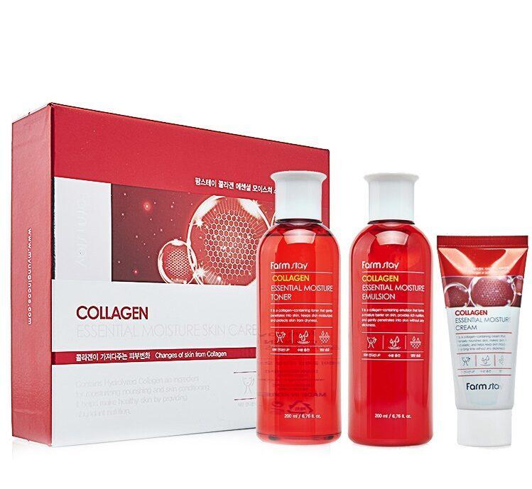 FarmStay Collagen Essential Moisture skin care 3 set Набор 3 средств с коллагеном - фото 1 - id-p100162519