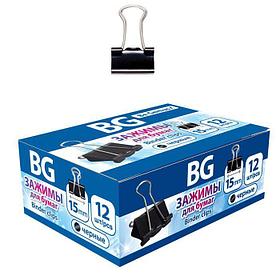 Зажимы для бумаг BG, 15мм, 60л, чёрные, 12шт в картонной упаковке