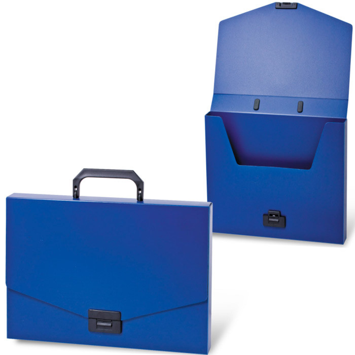 Папка-портфель пластиковая Brauberg, А4, 330x256x32мм, 900мкм, 1 отделение, синяя - фото 1 - id-p100162628