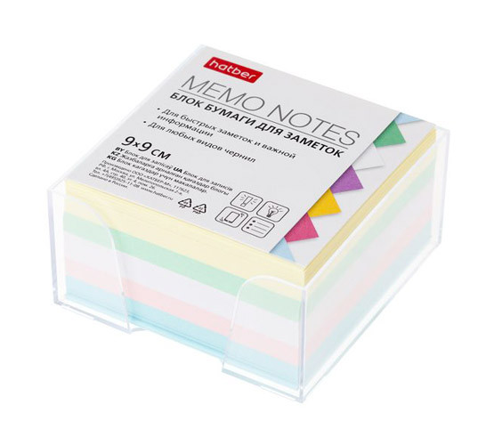 Блок бумаги для заметок Hatber, 9х9х4,5см, 5 цветов, непроклеенный, в пластиковом боксе - фото 1 - id-p100164710