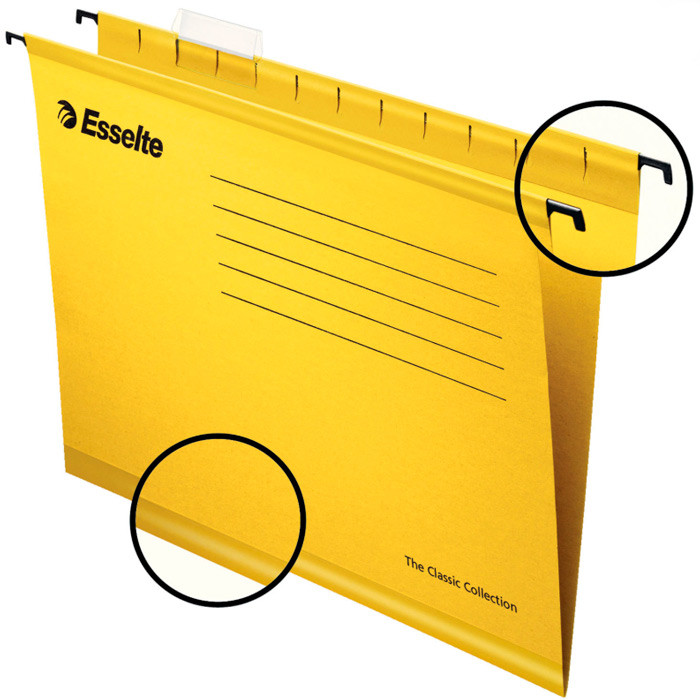 Папка картонная подвесная Esslte Plus, Foolscap, 412x240мм, 300л, 210гр/м2, жёлтая
