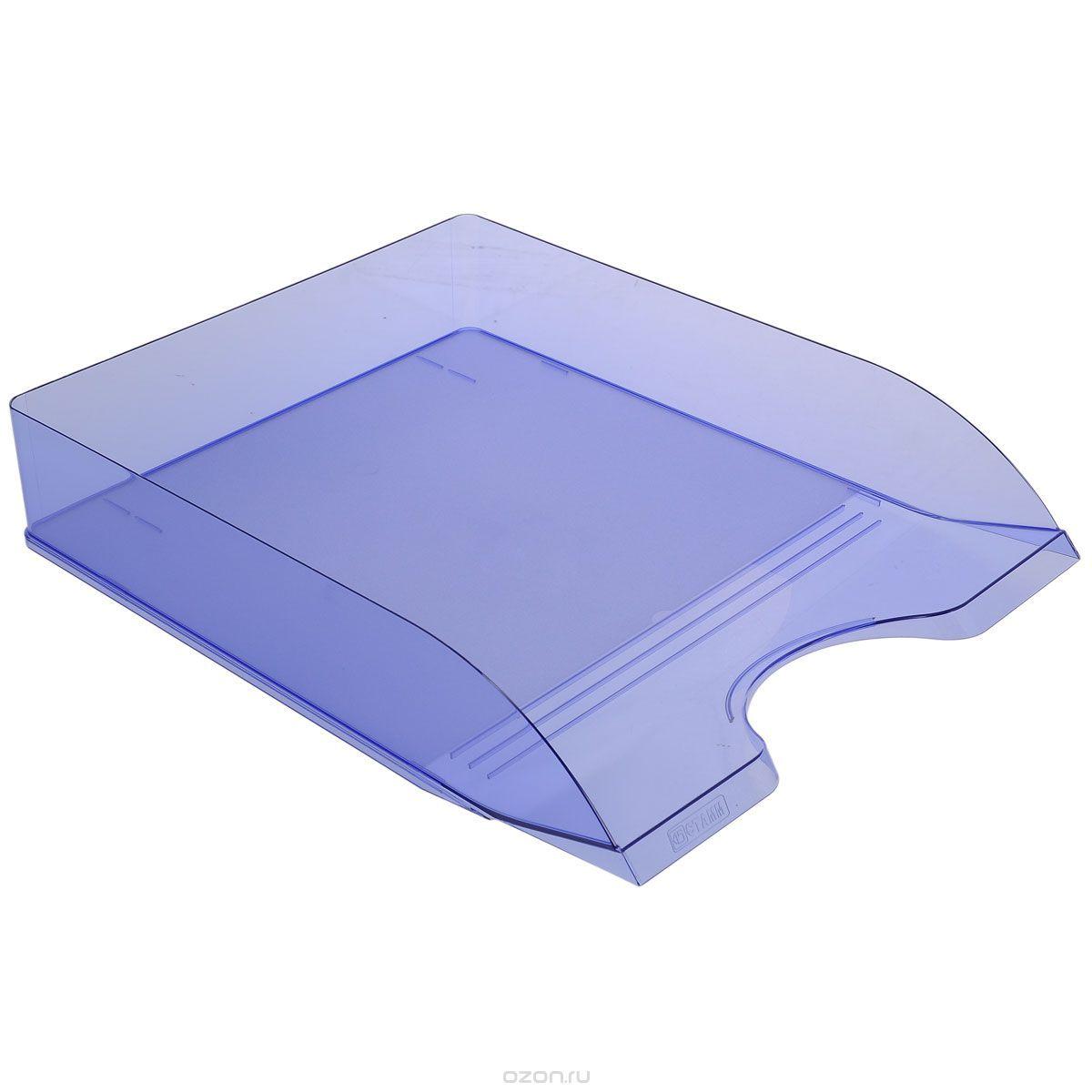 Лоток пластиковый горизонтальный для документов А4 Стамм Дельта, 315х250х60мм, тонированный, голубой