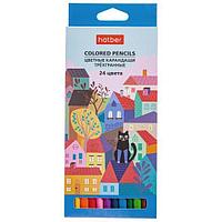 Карандаши Hatber, 24 цвета, серия Городок, в картонной упаковке