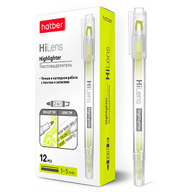 Текстовыделитель Hatber Hi-Lens, 1/5мм, круглый/скошенный наконечники, двухсторонний, водная основа, жёлтый