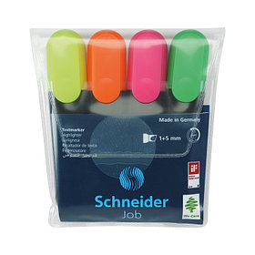 Набор текстовыделителей Schneider Job, 1-5мм, скошенный наконечник, водная основа, 4 цвета в упаковке