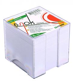 Блок бумаги для заметок Стамм Люкс, 9x9x9см, белый, непроклеенный, в пластиковом прозрачном боксе