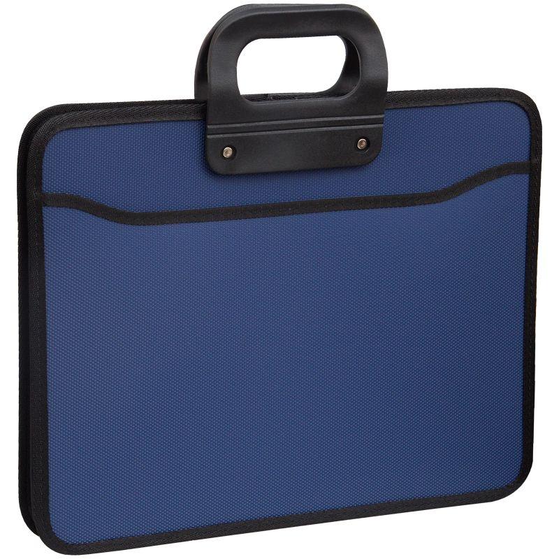 Папка-портфель пластиковая OfficeSpace, А4+, 390x315x120мм, 3 отделения, на молнии, синяя