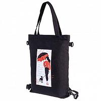 Сумка-шопер-рюкзак Hatber, 42х35см, хлопок, 1 карман, на молнии, серия Девушка с зонтиком