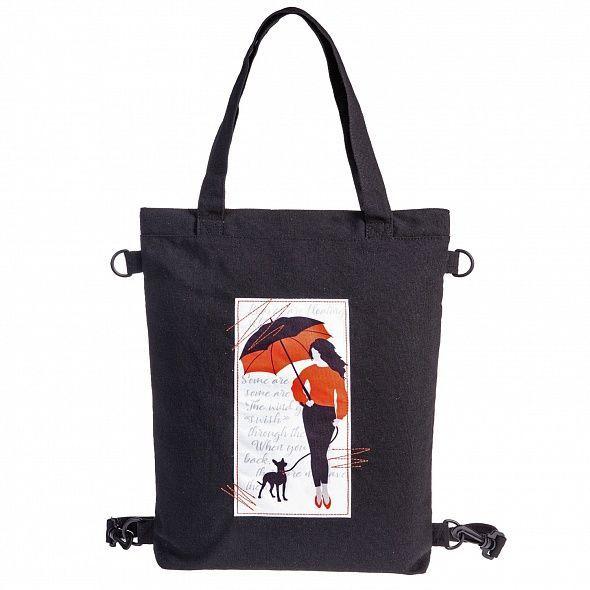 Сумка-шопер-рюкзак Hatber, 42х35см, хлопок, 1 карман, на молнии, серия Девушка с зонтиком - фото 2 - id-p100163975