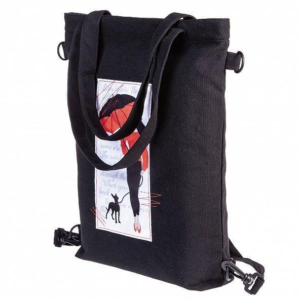 Сумка-шопер-рюкзак Hatber, 42х35см, хлопок, 1 карман, на молнии, серия Девушка с зонтиком - фото 4 - id-p100163975