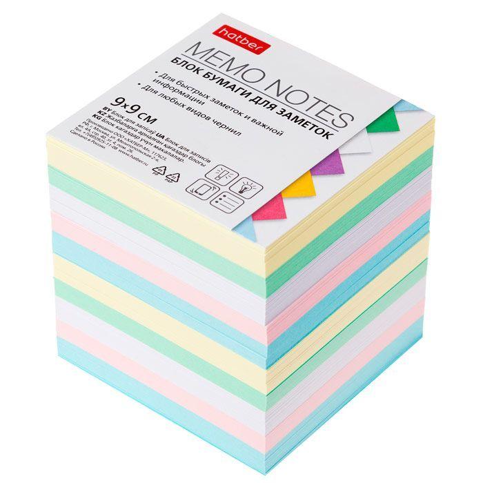 Блок бумаги для заметок Hatber, 9х9х9см, 5 цветов, сменный блок, непроклеенный, в плёнке - фото 1 - id-p100165964