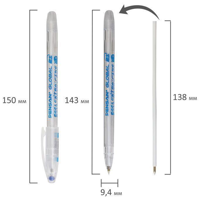 Ручка шариковая Pensan Global-21, 0,5мм, синяя, прозрачный корпус - фото 5 - id-p100165981