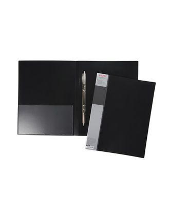 Папка пластиковая Hatber, А4, 700мкм, 17мм, пружинный скоросшиватель, карман, серия Standard - Чёрная