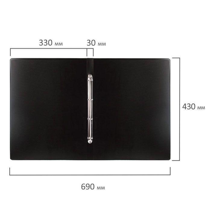 Папка пластиковая вертикальная Brauberg, А3, на 4-х кольцах, корешок 30мм, 800мкм, серия Standard - Чёрная - фото 3 - id-p100164981