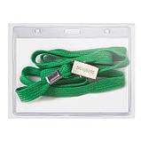 Бейдж пластиковый горизонтальный Brauberg, 60х90мм, зелёный шнурок, 45см, фото 2