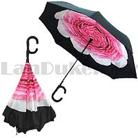 Зонт наоборот перевертыш автомат розовая роза