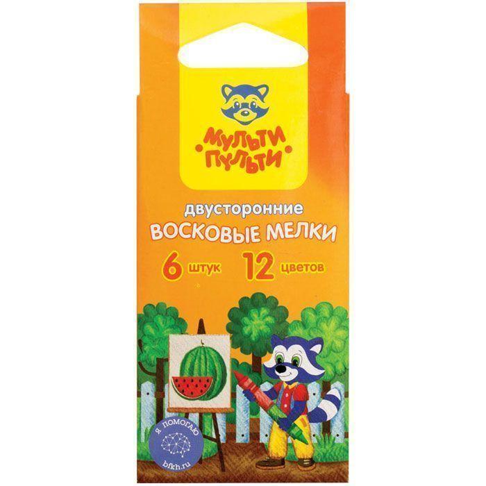 Мелки восковые двусторонние Мульти-Пульти, 12 цветов, 8мм, трёхгранные, серия Приключения Енота, 6шт в - фото 2 - id-p100166146