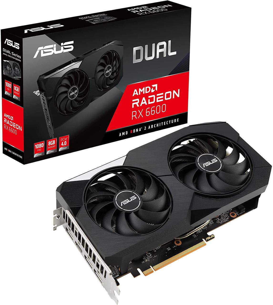 Видеокарта ASUS AMD Radeon RX 6600 8GB GDDR6 128-bit HDMI 3xDP HDCP DUAL-RX6600-8G
