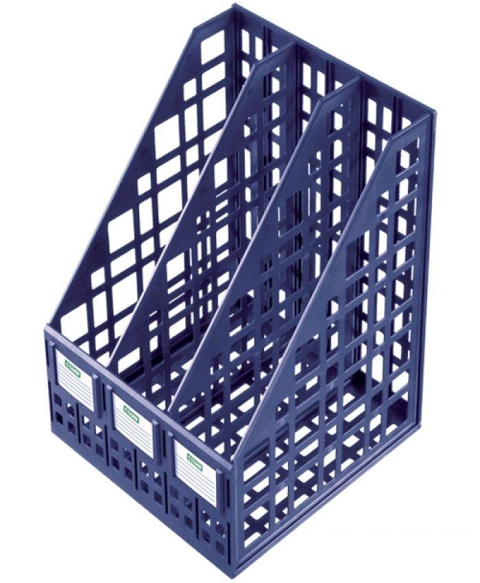 Лоток пластиковый вертикальный для документов А4 Стамм, 295x250x245мм, 3 отделения, сборный, синий
