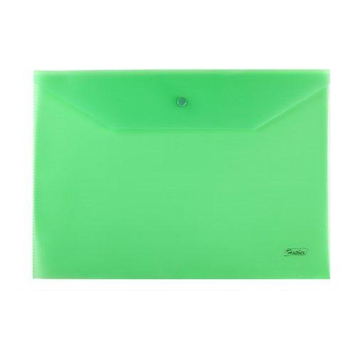 Папка-конверт пластиковая Hatber, А4, 180мкм, на кнопке, зелёная